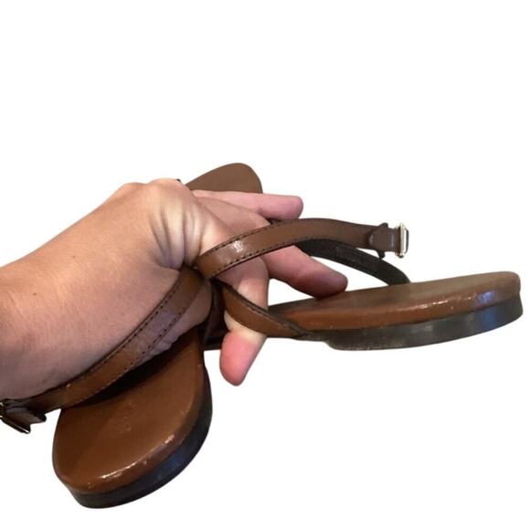 Burberry Leather T-Strap Sandals EU 41 US 11 Brown Gold Classic Old Money Resort - Picture 7 of 12